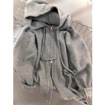 Koreanische Mode Frauen vertikale Pit Strip Kapuze gestrickte Sweatshirt Jacke Herbst neue faulen Stil Reiß verschluss Frauen Cardigan Top