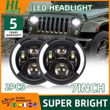 HAOLIDE Auto 7 Pollici Ha Condotto Il Faro Hi/Basso H4 Halo Angolo Occhi DRL 12V 24V Per Jeep JK TJ OffRoad Defender Hummer 4x4 Suzuki Samurai
