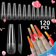 120PCS Falsche Nägel Halbmattierte Klare Sarg Gefälschte Nagel Tipps Drücken Sie auf Nägel Soak Off Volle Abdeckung Nagel kapsel Für Verlängerung