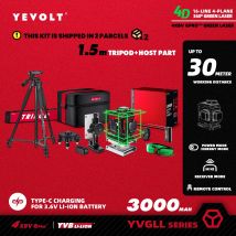 YEVOLT YVGLL4XS16 Series Green Laser Level 4-Plane 16-Line Self-leveling 360 3D Horizontal & Vertical Power Measuring Tools