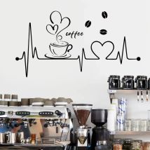 1 Stück PVC abnehmbare Wandaufkleber für Wohnzimmer Dekor Schlafzimmer Café Liebe Kaffee EKG Muster Wandtattoo Küche Dekoration