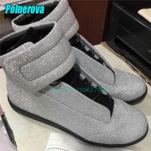 Glänzende Echtes Leder High Top Sneakers Marke Design Dicken Sohlen Lace Up Wohnungen männer Stiefel Herbst Winter Paar Casual schuhe