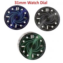 31 mm Sunburst Wave Vortex-Textur-Zifferblatt für NH35 Automatikwerk, Uhrenmod-Zubehör, silberne Markierungen, grüne Lume-Zeiger