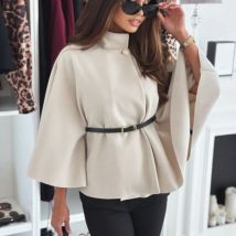 Frauen Solide Single Schnalle Batwing Hülse Mantel Herbst/Winter Elegante Halb Stehkragen Mantel Cape Woolen Tweed Poncho Lose outwear