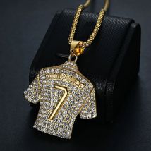 Hip Hop Iced Out Bling Fußballtrikot Nummer 7, Anhänger, goldfarben, Edelstahl, Fußball-Halskette für Männer, Schmuck, Geschenk