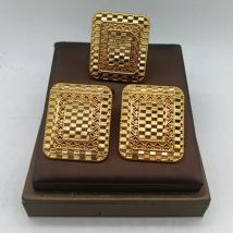 Luxus 18 Karat vergoldete Ohrringe und Rings chmuck Set für Frauen Hochzeiten Braut Clip Ohrringe und Fingerring Set für Damen Geschenke