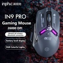 Mouse da gioco RGB Inphic IN9 PRO PAW3395 Ricaricabile 26000 DPI Supporto Mouse wireless cablato/Bluetooth/2.4G