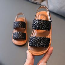 Mädchen Sandalen Geflochtene Offene spitze Mode Urlaub Sommer Kinder Flache Schuhe Einfarbig Bequeme Outdoor Anti-rutsch Kinder Sliders