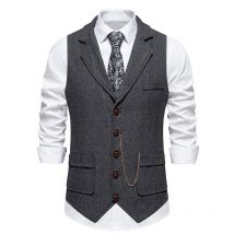 Gilet da uomo con catena con risvolto retrò Moda a spina di pesce Tasche in tweed grosso Gilet da abito British Casual Vintage Gentleman Leisure Party