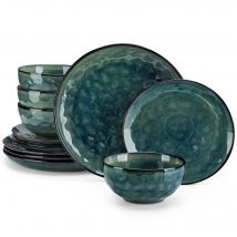 Vancasso 12/24 pezzi set di piatti in ceramica verde set da pranzo in gres per cambio forno con 4 pezzi piatto piano/dessert/ ciotola di cereali per 4/8