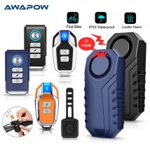Awapow Bicycle Alarm 113dB Waterproof Motorcycle Security Burglar Wireless Remote Control Electric Scooter Bike Anti theft Alarm