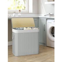SONGMICS cesto portabiancheria a 3 sezioni, coperchio a Clip, maniglie, pieghevole da 150 litri, lavanderia, camera da letto, bagno, grigio