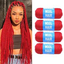 4er-Pack synthetische Häkelhaarverlängerungen aus brasilianischer Wolle für Frauen, afrikanisches Haargarn zum Flechten, senegalesisches Twist-Kunsthaar