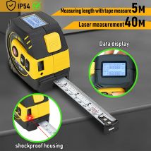 HILDA 3-in-1 wiederaufladbares Laserband, 40 m, USB, multifunktionaler Entfernungsmesser mit 5 m Klebeband, LCD-Display, Messwerkzeug