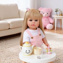 NPK 22inch Newborn Reborn Doll Soft Silicone Vinyl Full Body Toddler Girl Ellie Princess Lifelike Real Baby with Long Wig Hair