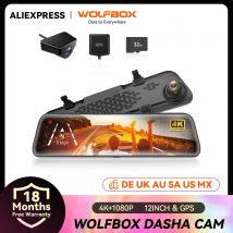 WOLFBOX G840S 12"IPS Kamera samochodowa 4K Kamera cofania GPS Rejestrator wideo Night Vision HD Podwójne kamery Samochodowy rejestrator parkowania Monitor