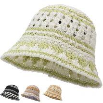 Koreanischen Stil Kontrast Muster Hohl Fischer Hut frauen Sonnenschutz Atmungsaktive Gestrickte Hut Im Freien Reise Eimer Hut