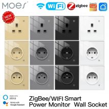 Moes ZigBee Wand steckdose WiFi Smart Glass Panel Steckdose Power Monitor Tuya Wireless Control Timer Alexa Google Home Voice UK EU fr