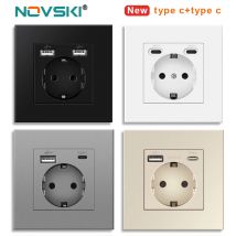 Enchufe usb de pared novski, muchos paneles de nuevo estilo, enchufe de habitación, CA 110v-250v 16a integrado en pared, enchufe USB doble estándar de la UE