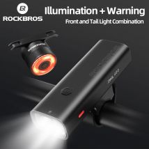 ROCKBROS Lampka rowerowa Wodoodporny akumulatorowy reflektor rowerowy typu C Latarka o zasięgu 200 m z tylnym światłem Akcesoria rowerowe