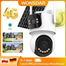 WONSDAR 4G Telecamera solare 24 ore Registra PTZ Telecamera esterna a tre schermi Monitoraggio automatico Pannello solare Batteria incorporata iCSee