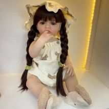 BZDOLL Realistische lebensechte Vollsilikonkörper-Reborn-Babypuppe für Mädchen, 55 cm, 22 Zoll, Spielzeug, Prinzessin, Kleinkind-Bebe mit braunem langen Haaren