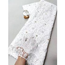 2025 High-Quality Africa Nigerian Sequins Cotton Embroidery Lace Fabric Tulle  for Wedding Party Dress Chiffon 5Yards XL118