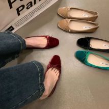 Neue Stil, Mode, Elegante Samt Ballerina Schuhe Frau Luxus Velours Ballerinas Damen Retro Runde Kappe Bowknot Flach Faulenzer