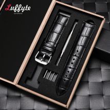 Cinturino in vera pelle con venature di bambù 18mm 20mm 22mm 24mm Cinturino per orologio da uomo d'affari in pelle di vitello con confezione regalo