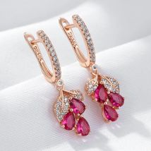 Wbmqda Rote Granatapfel Blume Lange Tropfen Ohrringe Für Frauen 585 Rose Gold Farbe Luxus Elegante Zirkon Schmuck Zubehör