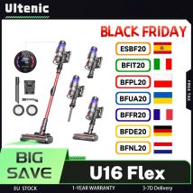 Aspirapolvere senza fili Ultenic U16 Flex, spazzola antigroviglio, aspirazione 45000 Pa, autonomia 60 minuti, 180 °   Bacchetta flessibile, luce verde, LED