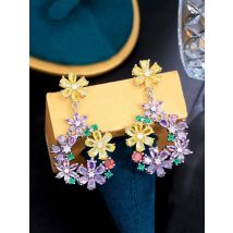 CWWZircons High end Women Costume Jewelry Blossoming Flower Yellow Purple Cubic Zirconia Crystal Big Long Luxury Earrings CZ320