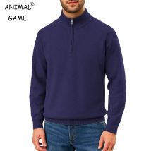 Neuer Herren-Strickpullover mit Viertelreißverschluss, lässig, Stehkragen, Winter, warm, schmale Passform, Polo-Pullover, leichtes Kleid, Oberbekleidung