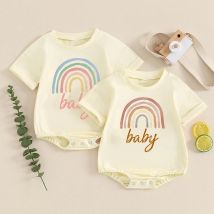 Regenbogen Baby Gedruckt Kurzarm Blase Strampler Neugeborenen Übergroßen Body Infant Große Kleidung Kleinkind Sommer Overall Outfits
