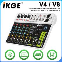 Debra V8 8-Kanal-Audiomischer DJ-Konsole mit Bluetooth 5.0 48 V Phantomspeisung, verzögerte Replay-Effekte für Karaoke, PC-Aufnahmen