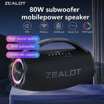 ZEALOT S97 80W głośnik bezprzewodowy, zewnętrzny głośnik przenośny Subwoofer, jakość dźwięku Hifi, podwójne parowanie, szybkie ładowanie, 16000mAh.