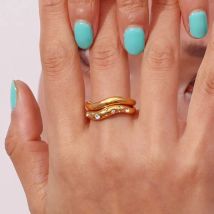 E. b. Belle Minimal Wave Sommer zubehör Strass gepflastert Edelstahl vergoldete Ringe Schmuck Bague Acier Inoxydable