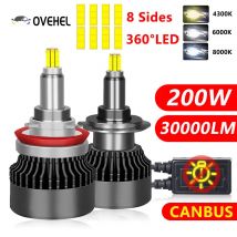 2PCS 30000LM 200W H7 H11 LED 360 Canbus 9012 HIR2 H9 H1 H8 D1S D2S D3S HB3 9005 HB4 9006 LED Car Headlight 4300K Fog Lamp 12V
