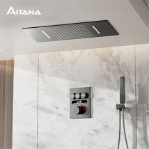 Luxury black brass thermostatic shower system Wall mounted design Hot&Cold water bathroom ceiling LED digital display faucet
