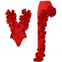 2025 Solido Fiore Rosso Costume intero Costumi da bagno donna di lusso Costume da bagno sexy Profondo scollo a V Monokini con spalle scoperte Costume da bagno