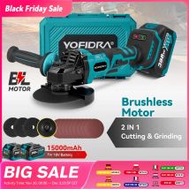 YOFIDRA 2in1 125 millimetri Elettrico Brushless Smerigliatrice Angolare 3 Ingranaggi Lavorazione Del Legno Lucidatore Taglierina Macchina Strumento di Potere Per Makita Batteria Spille