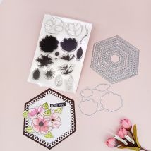 Klare Stempel mit Blumenmuster, Tropfenkante, Sechskant-Metallschneiden, gestanzt, Scrapbooking, Papier, Bastelalbum, handgefertigte Kartenvorlage, Stanzformen