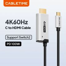 CABLETIME USB C auf HDMI-Kabel PD 100 W 4K 60 Hz für Nintendo Switch 2 1 OLED Typ C auf HDMI-Kabeladapter Prefect für Laptop PS4/5