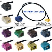 Fakra-Kabel RP-SMA-Buchse 90 °   auf Fakra A/B/C/D/E/F/G/H/I/K/Z Buchse rechtwinkliger Stecker RG-174 HF-Koaxialkabel
