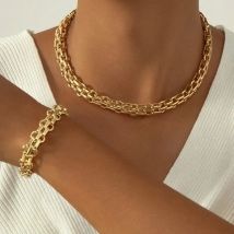 2 PCS Zestaw złotych łańcuszków Naszyjnik Bransoletka Zestaw Punk Bransoletka Duży łańcuszek Dubaj Afryka Zestaw biżuterii na imprezę Prezent dla kobiet
