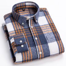 Langärmliges Flanell-Karohemd für Herren – weiche reine Baumwolle, Button-Down-Hemden, dick, Herbst und Winter – Wochenend-Casual, Ausgehen