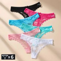 6PCS Frauen Floral Spitze Höschen Sexy Perspektive Unterwäsche Niedrigen Taille Einfarbig Unterhosen Weibliche Atmungsaktive Dessous Dessous