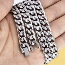 HNSP Bracciale con collana a catena a maglia cubana in acciaio inossidabile 316L per uomo 8MM-12MM di larghezza e spessore Punk Hip Hop Accessori maschili