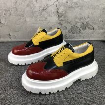 Multi Color Brogue Genuine Leather Shoes Men's Big Head British Style Casual Heightener Men's Shoes Chaussure Homme