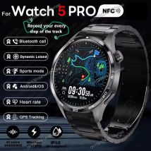 Smartwatch męski 2025 GT5 Pro z GPS, ekran AMOLED 360*360, NFC, połączenia BT, funkcje fitness, wodoodporność IP68, monitorowanie zdrowia.